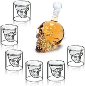 Gläser-Set mit Flasche - Totenkopf - Geschenkidee für Halloween