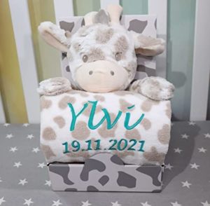 personalisiertes Geschenk-Set für Babys mit Kuscheltier und Decke