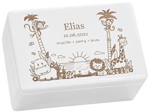 personalisierte Erinnerungsbox in Weiß "Dschungel" - schönes Geschenk für Babys