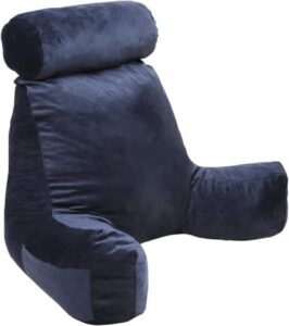 blaues großes Rückenkissen zum Lesen im Bett oder auf dem Sofa, Stütze für den Rücken mit Armlehnen