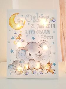 personalisiertes Nachtlicht für Babys – Leinwand mit Elefanten-Motiv