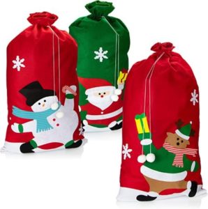 XXL-Geschenksäcke mit Schneemann-, Weihnachtsmann- und Rentier-Motiv