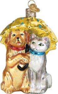 Weihnachtsbaum-Dekoration – Hund und Katze unter dem Regenschirm