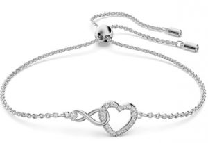 silberfarbenes Damen-Armband mit Herz mit Swarovski-Steinen und Unendlichkeitssymbol - Valentenstagsgeschenk für Sie