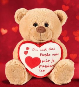 brauner Teddybär mit Herz, Aufdruck  „Du bist das Beste was mir je passiert ist“ –Valentinstagsgeschenk für SIE