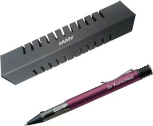 dunkelvioletter Kugelschreiber von Lamy mit Wunschtext – tolles Geschenk für Elektrikerinnen