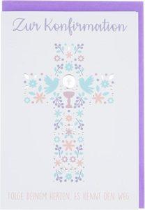 Konfirmationskarte für Mädchen mit stilisiertem Kreuz