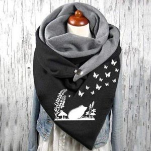 Dreieckschal in schwarz/grau mit Igelmotiv und Clip – schönes Herbst-Geschenk für Frauen