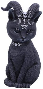 schwarze Katze mit Hörnern