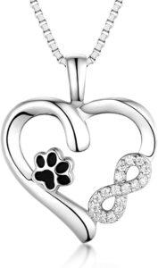Kette mit Herzanhänger, Infinity-Zeichen und Emaillepfote - wundervolles Geschenk für weibliche Hundefans