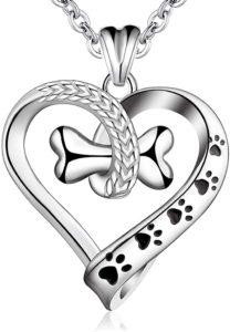 Halskette mit Herzanhänger mit Pfotenabdrücken und Miniknochen - wunderschönes Geschenk für weibliche Hundefans