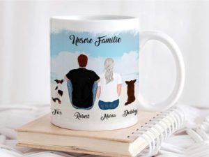 personalisierbare Tasse unsere Familie mit Hunden - wunderschönes Geschenk für Hundeliebhaber