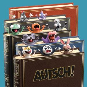 Fünf Bücher mit verschiedenen lustigen 3D Tier-Lesezeichen