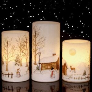 3er Set LED-Kerzen "Winterlandschaft" – wunderschönes kleines Mitbringsel in der Weihnachtszeit