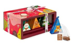 Tee-Box "Red Santa Christmas" mit 12 Pyramidenbeutel in weihnachtlichen Motiv-Verpackungen