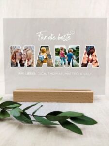 Acryltafel mit eigenen Fotos und Aufdruck „Für die beste Mama“ + Wunschtext