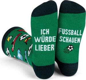 kuschelig warme Socken mit Fußballmotiv und Sohlenaufdruck: Ich würde lieber Fussball schauen