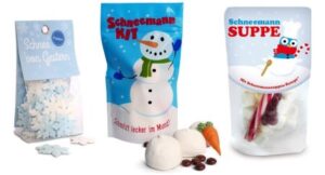 Schneemann Set mit Snowman Kit, Schneemann-Suppe und "Schnee von Gestern" – Marshmallows, Schokodrops und Esspapier