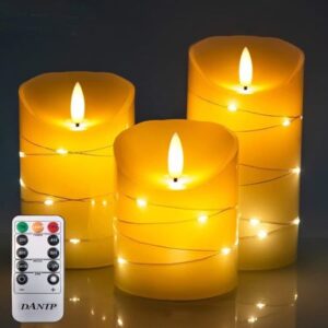 3tlg. LED Echtwachskerzen Set mit eingebettete LED Lichterkette