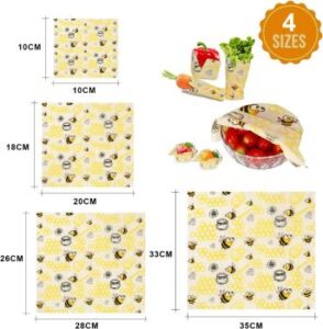 Bienenwachstücher mit Bienen/Honigwaben-Motiv in 4 verschiedenen Größen
