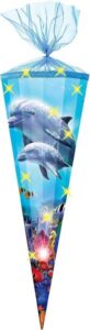 6eckige Schultüte mit Delfin-Motiv