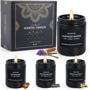 schwarze Duftkerzen für Männer, Düfte: Lavendelholz, Vintage Leder, Vintage Eiche, Vanille Smoke