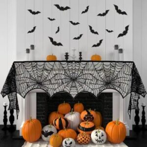 Halloween Dekoration: schwarzer Läufer im Spinnennetz Design, schwarze Spinnen