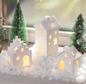 3er Set LED-Lichthäuser aus weißer Keramik – dekoratives Wichtelgeschenk für Frauen