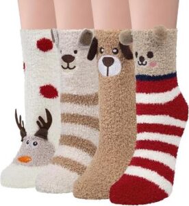 4 Paar Kuschelsocken mit witzigen Tiermotiven 