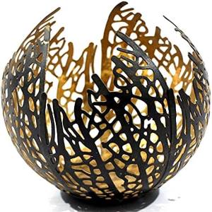 Windlicht/Teelichthalter im modernen Äste-Design aus Metall, außen schwarz innen goldfarben