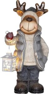 Dekofigur aus Magnesiumoxid: stehendes Rentier mit LED-Laterne