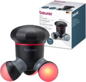Minimassagegerät in schwarz/grau, elektrisches Handmassagegerät für sanfte Vibrationsmassage, ideal für Rücken, Nacken, Arme und Beine, mit LED-Licht, 