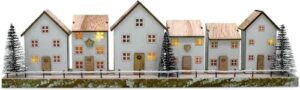 LED Weihnachtsszene aus Holz: weihnachtlich beleuchtete Häuserreihe mit Bäumen – wunderschöne Geschenkidee im Advent