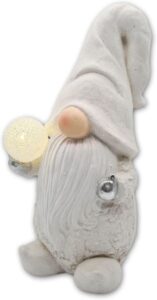 weißer Wichtel mit LED Kugel für den geschützten Außenbereich