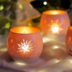 Glas-Kerzenhalter mit Schneeflocken-Lasergravur 