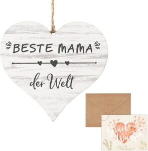 Holzherz im Shabby-Style mit Aufdruck: Beste Mama der Welt. Incl. Karte und Umschlag