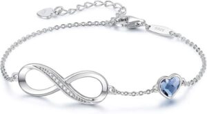 Louisa Secret Infinity Armband* Verstellbares Armband aus 925 Sterling Silber mit funkelndem Unendlichkeits-Symbol und Herz mit blauem Kristall
