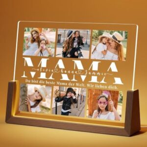 personalisierter LED Bilderrahmen mit Platz für 6 Fotos und Text: Mama + Wunschtext