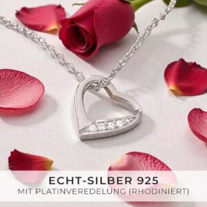 Amoonic Herzkette 925 Silber mit Herzanhänger und Zirkonia – edles Muttertagsgeschenk
