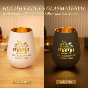 Windlichtglas mit Spruch: Mama danke für all die großen und kleinen Dinge