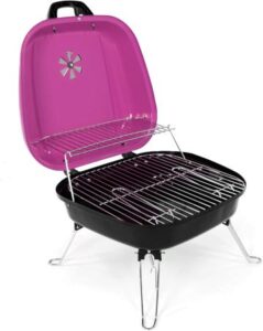 Mini Koffer-Grill in schwarz mit pinkfarbenem Deckel - DAS Grillgeschenk für Frauen