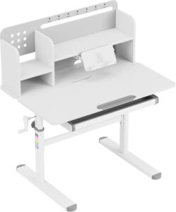Kinderschreibtisch für Schulanfänger: Ergonomischer Schreibtisch  höhenverstellbar, neigbar, mit Schublade & Buchstütze – 90 x 60 cm –