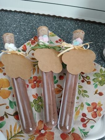 3 Reagenzgläser mit Mix für heiße Schokolade