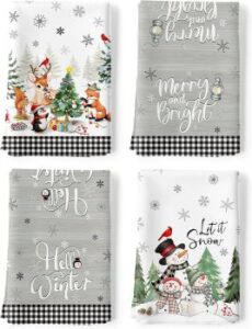 vier Geschirrtücher mit Weihnachtsmotiven